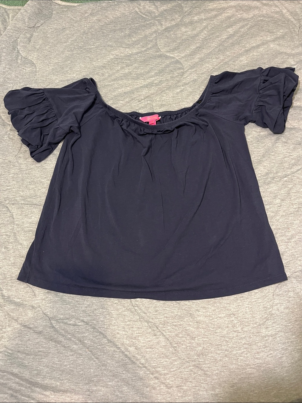 Lilly Pulitzer Top Off Shoulder Sleeves Navy Blue Size Medium